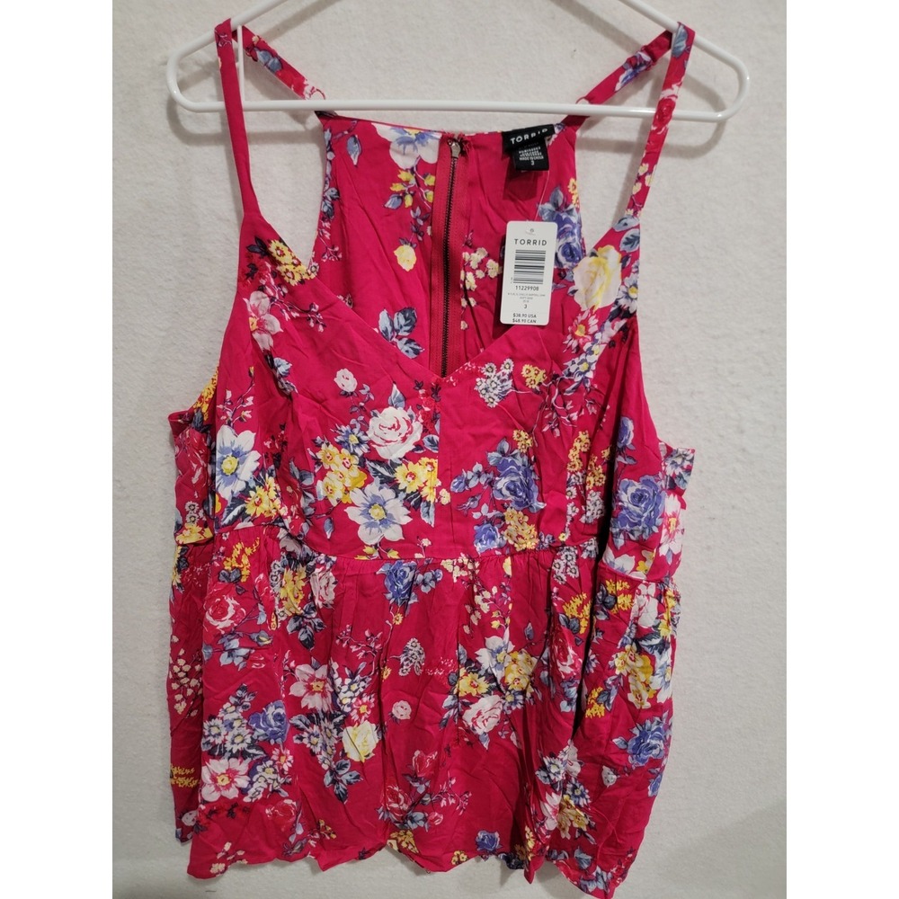Torrid Plus Size 3 3X Pink Floral Challis Babydoll Tank Cami Blouse NWT Zip Back